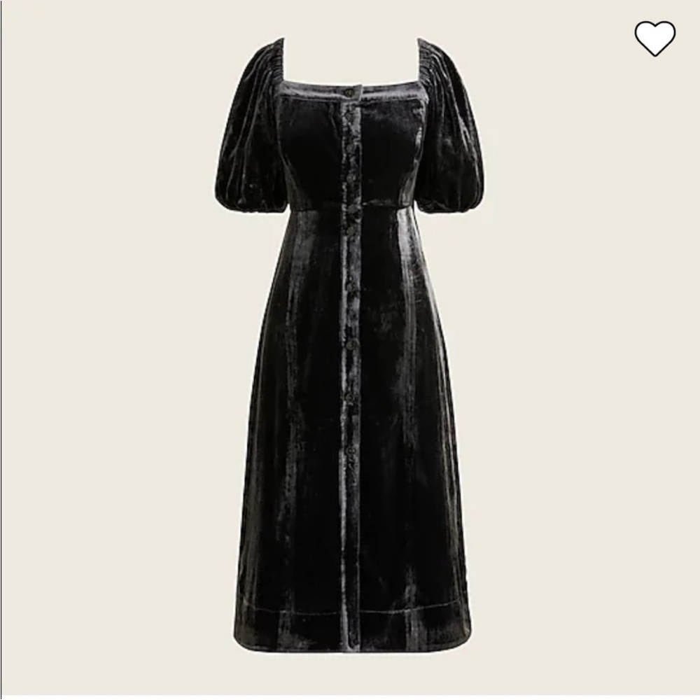 NWT J. Crew Black Velvet Midi Dress Puffed Sleeves 0